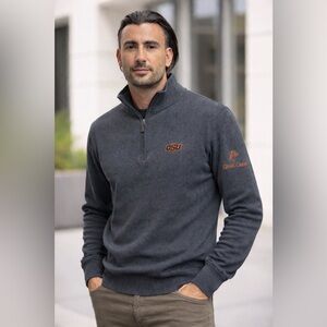 Peter Millar 100% Merino Wool OSU Quarter Zip men’s Sweater Gray Size Large